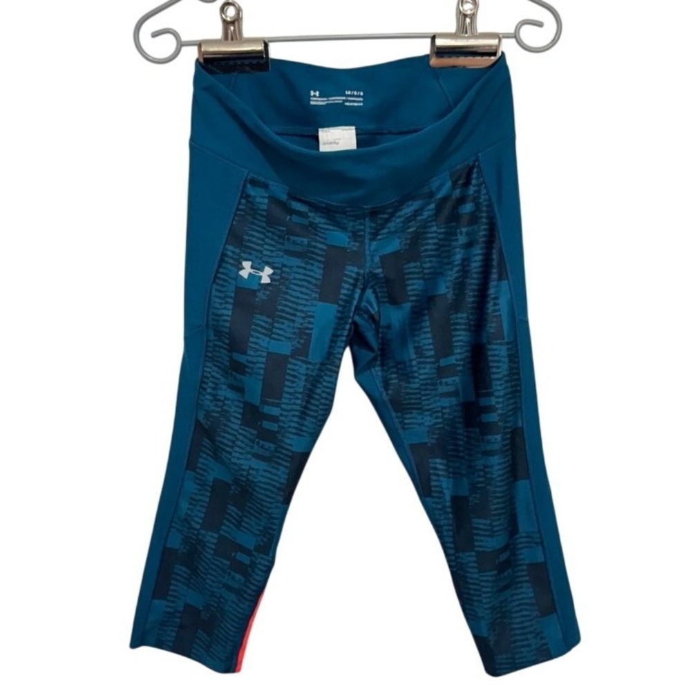 Under Armour Compression‎ Capri Leggings Teal Blue Patterned HeatGear Large